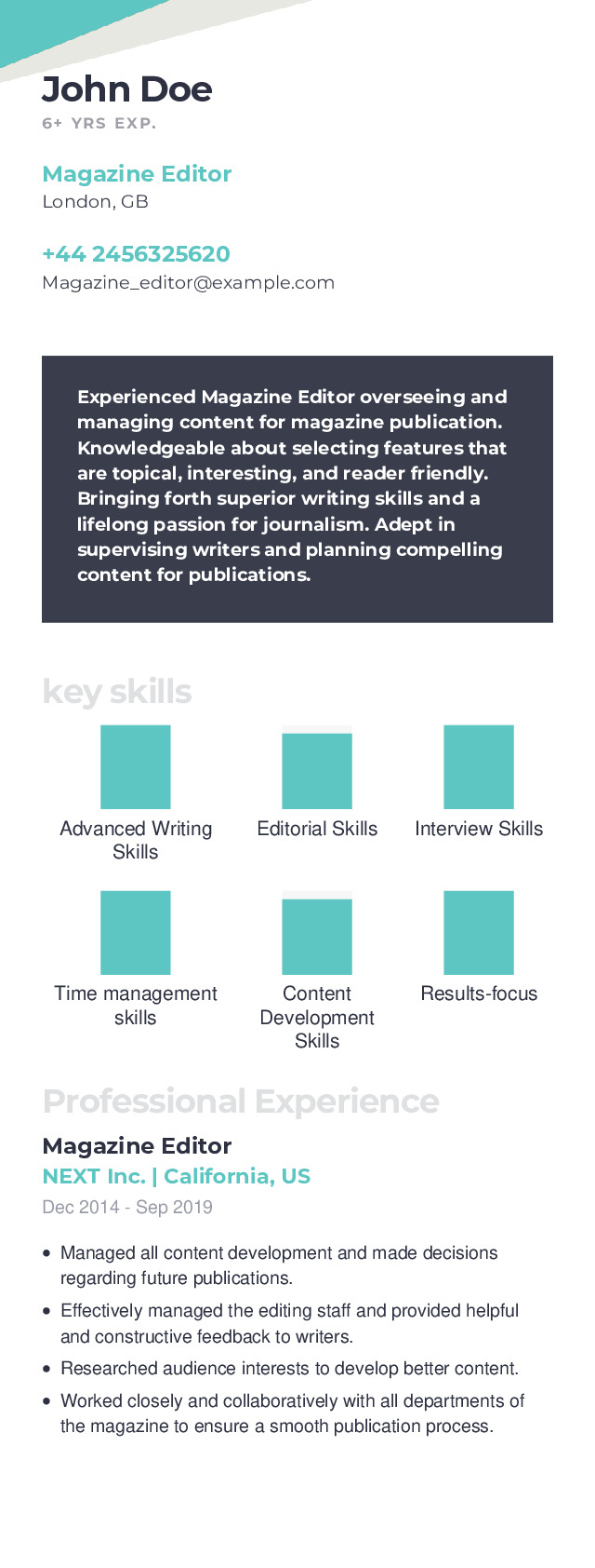 Magazine Editor Mobile Resume Example