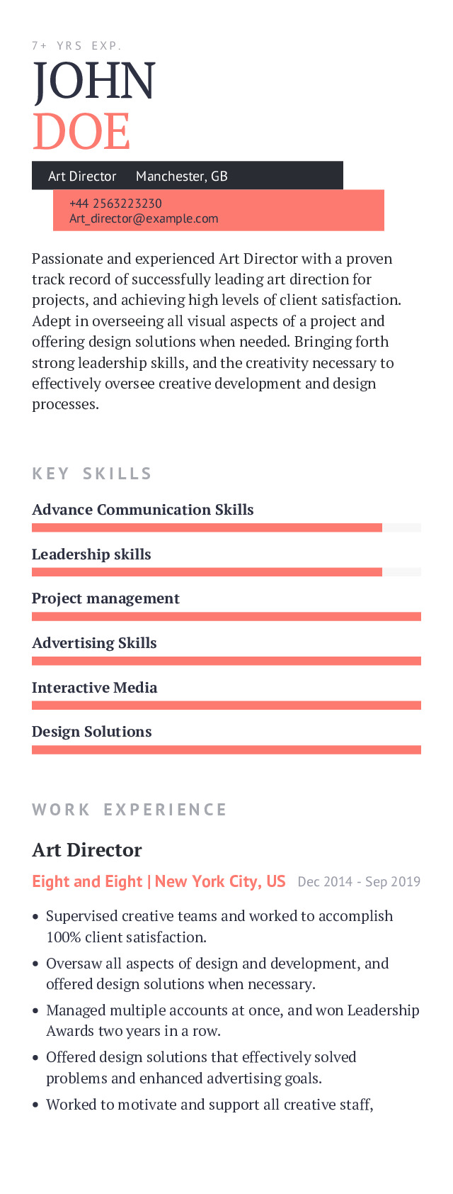 Art Director Mobile Resume Example