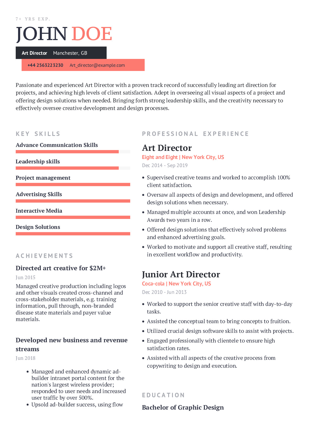 Art Director Resume Example