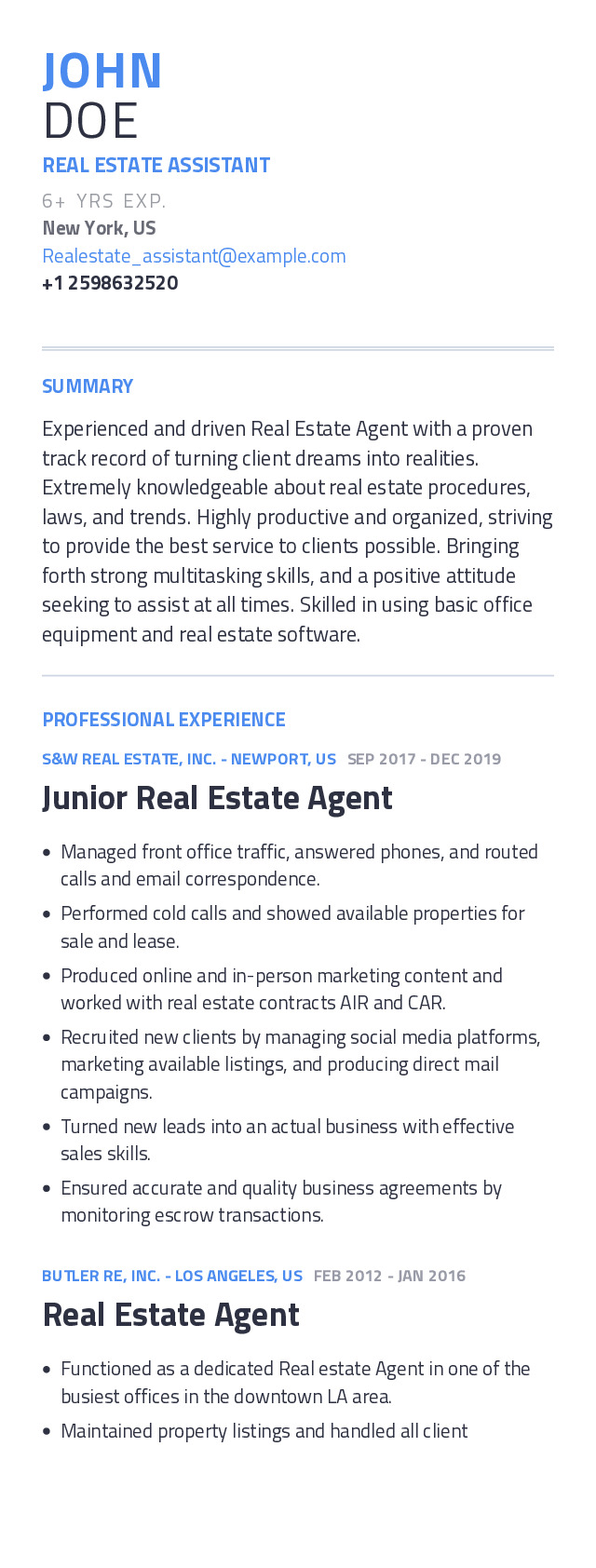 Real Estate Assistant Mobile Resume Example