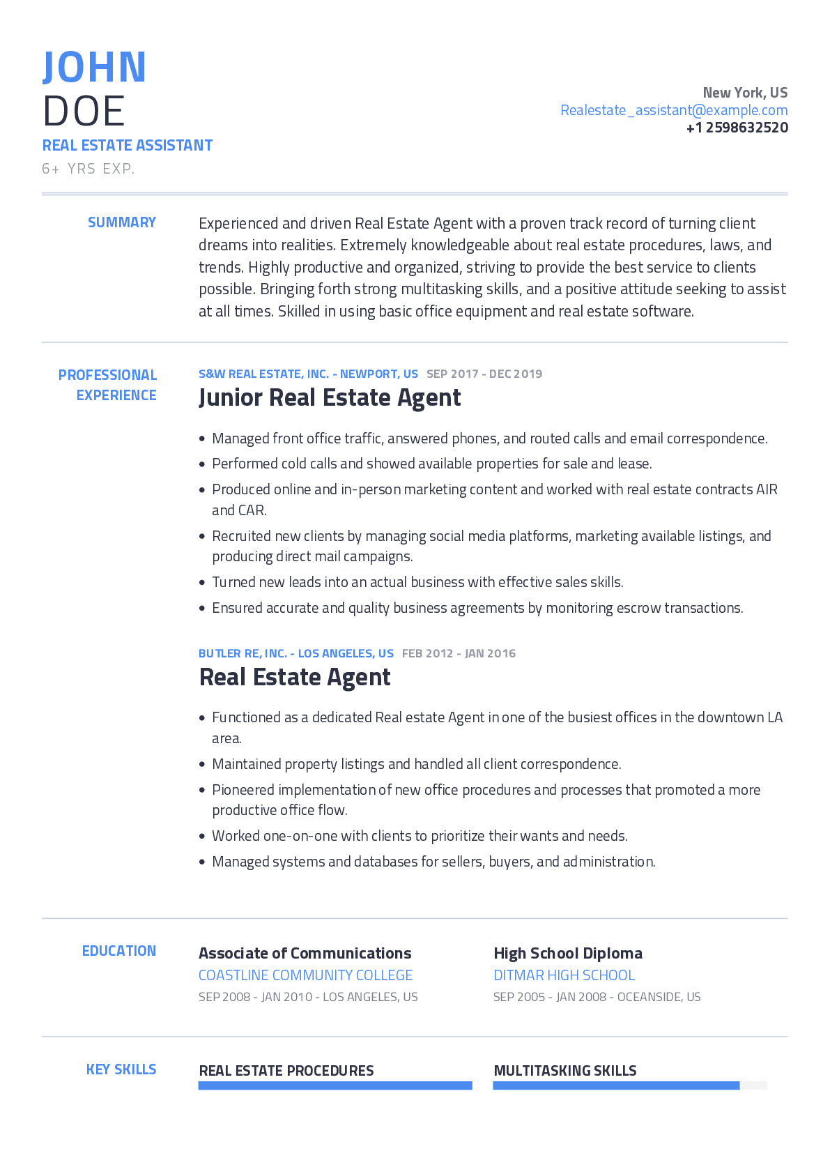 Real Estate Assistant Resume Example