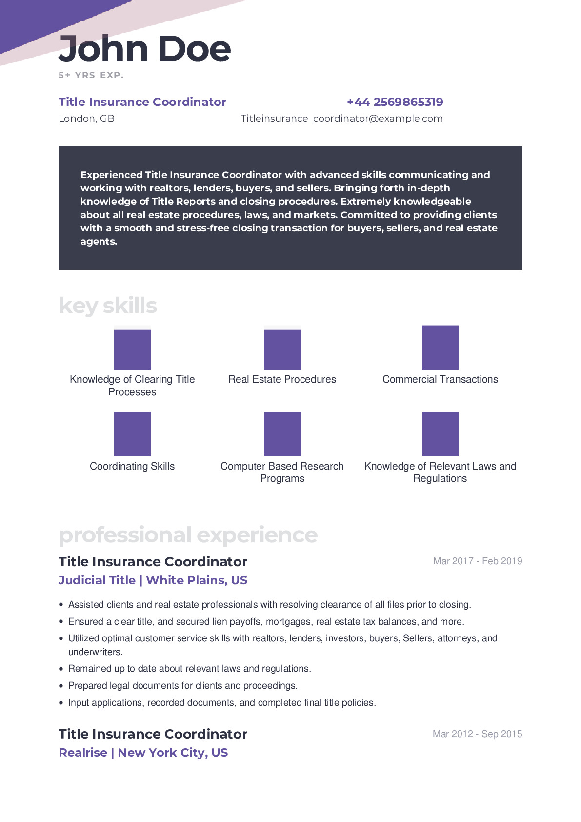 Title Insurance Coordinator Resume Example