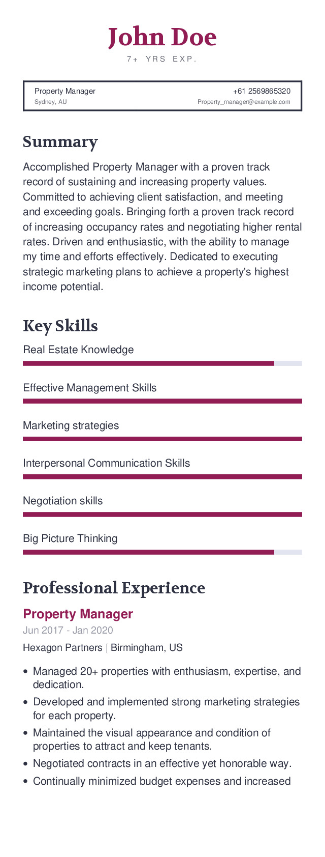 Property Manager Mobile Resume Example