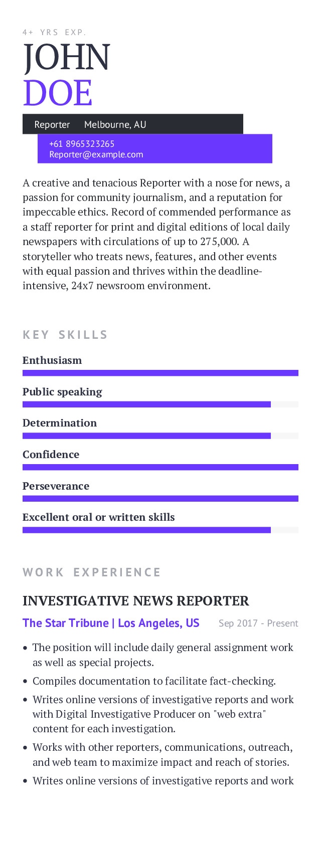 Reporter Mobile Resume Example