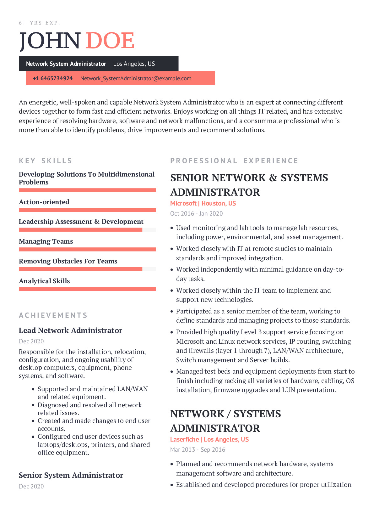 Network / System Administrator Resume Example