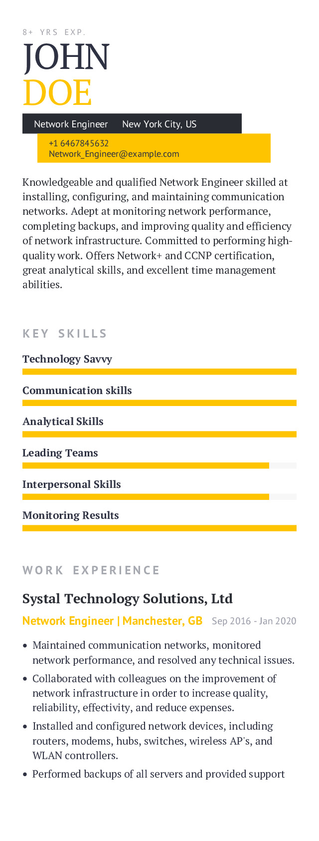 Network Engineer Mobile Resume Example