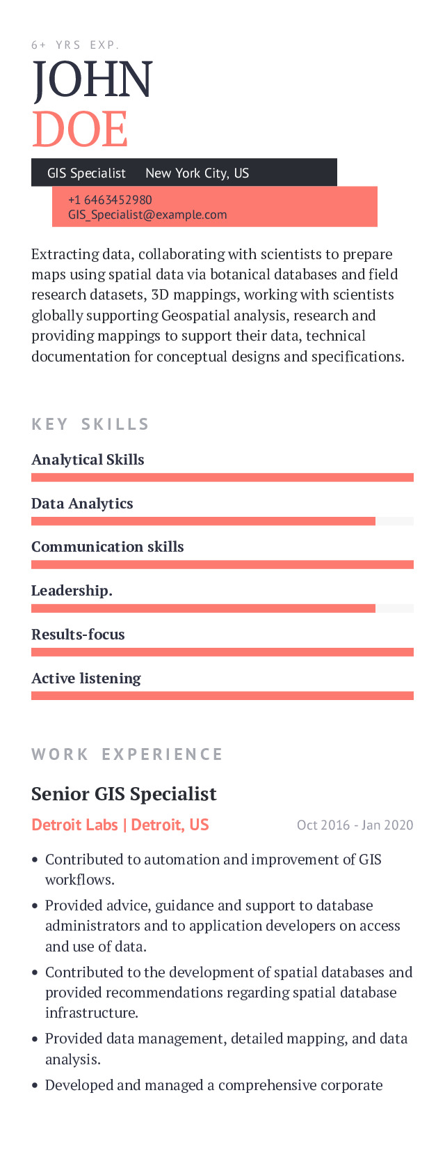 GIS Specialist Resume Example With Content Sample CraftmyCV