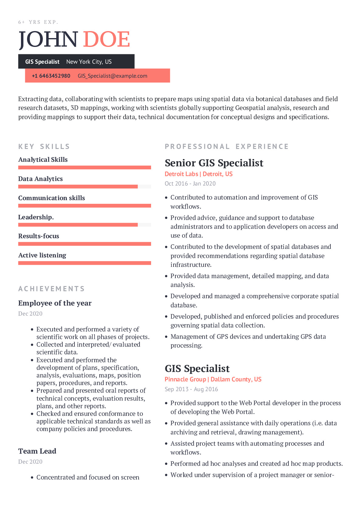 GIS Specialist Resume Example