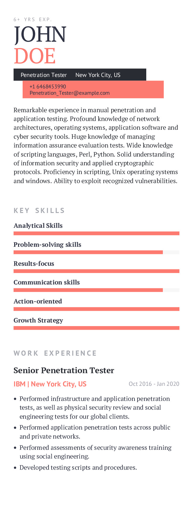 Penetration Tester Mobile Resume Example