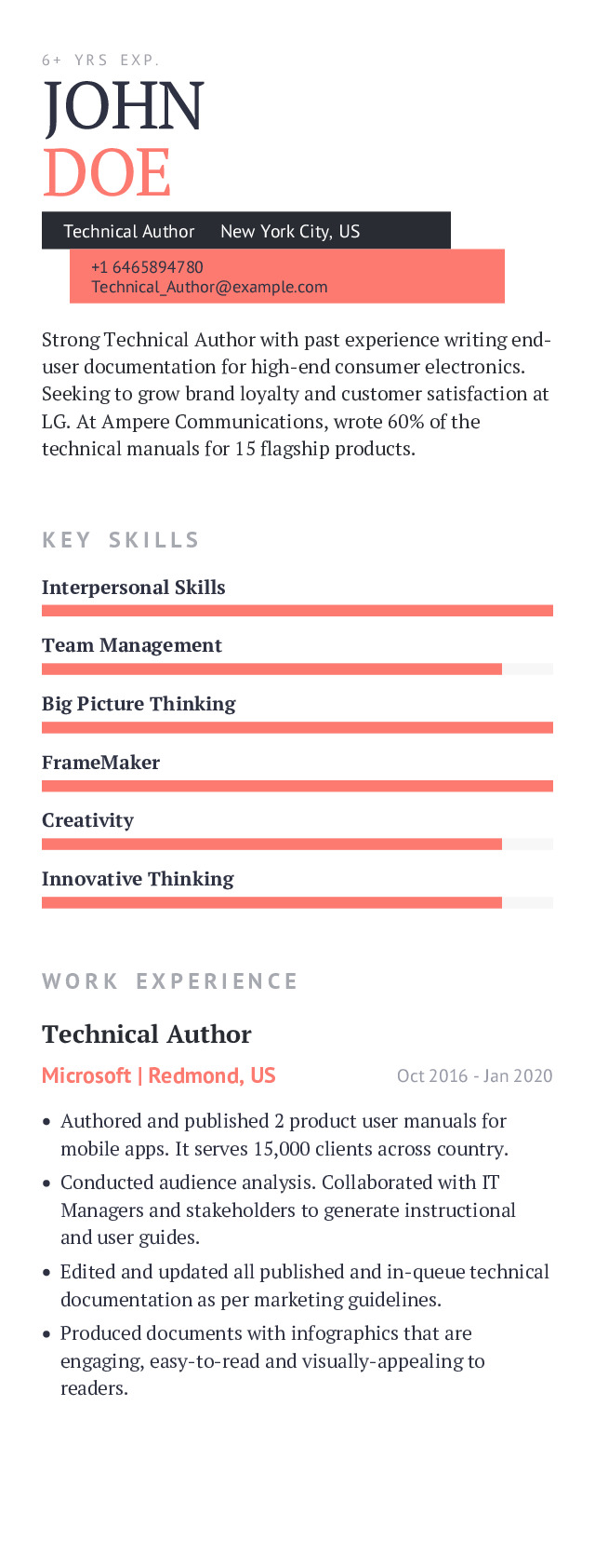 Technical Author Mobile Resume Example