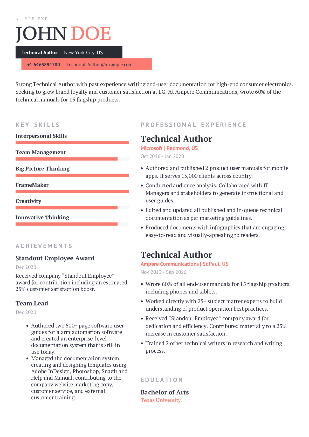Technical Author Resume Example