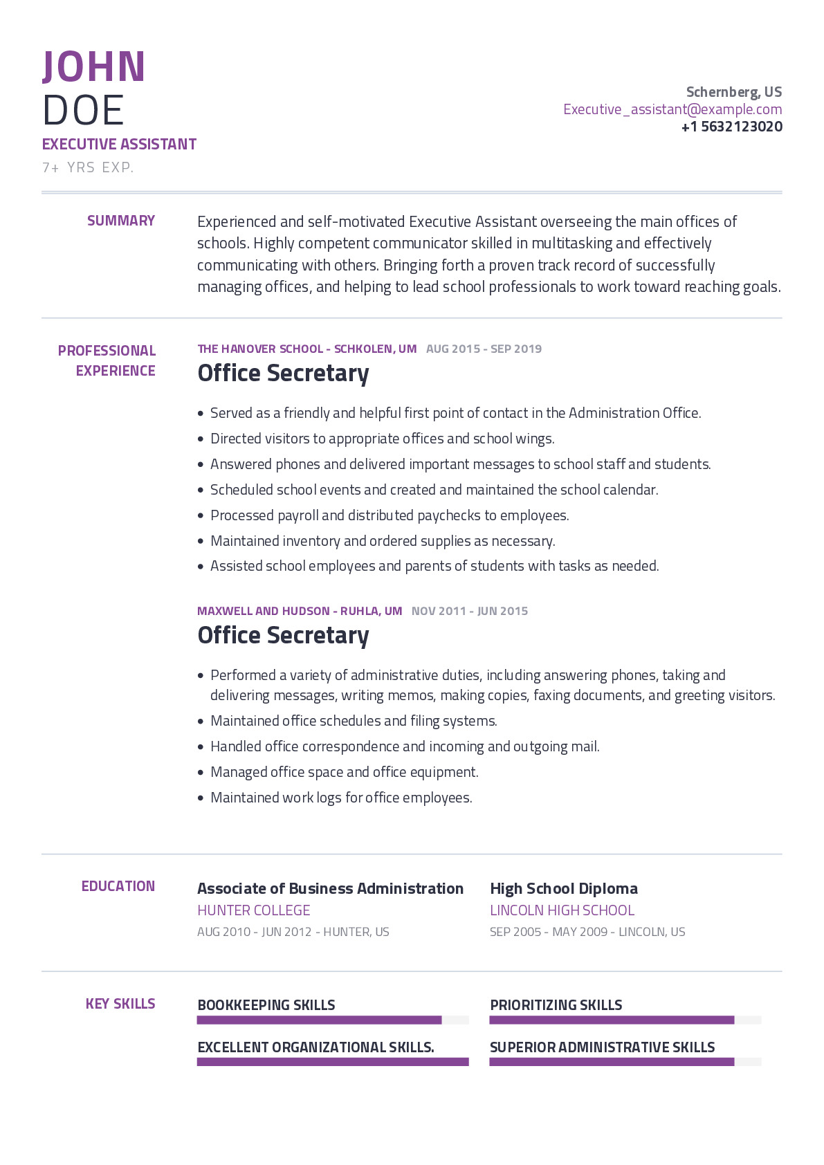 Executive Assistant Resume Example