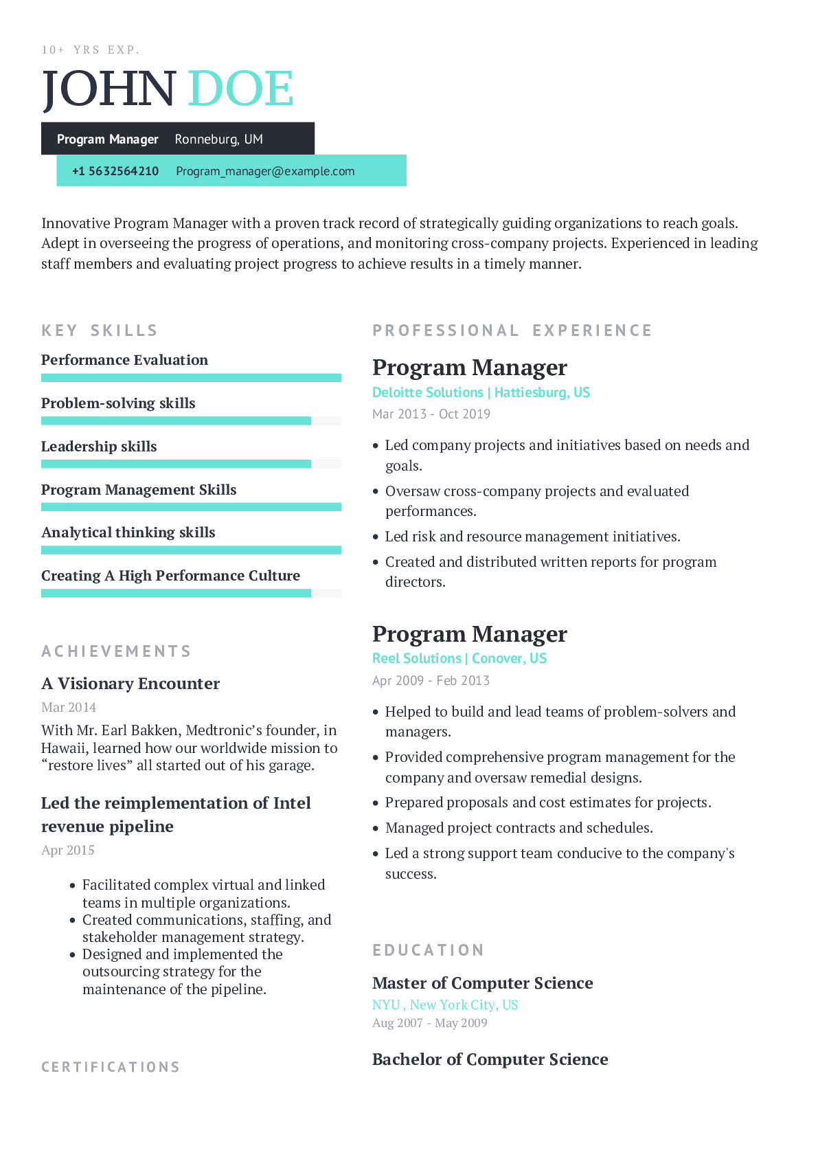 Program Manager Resume Example