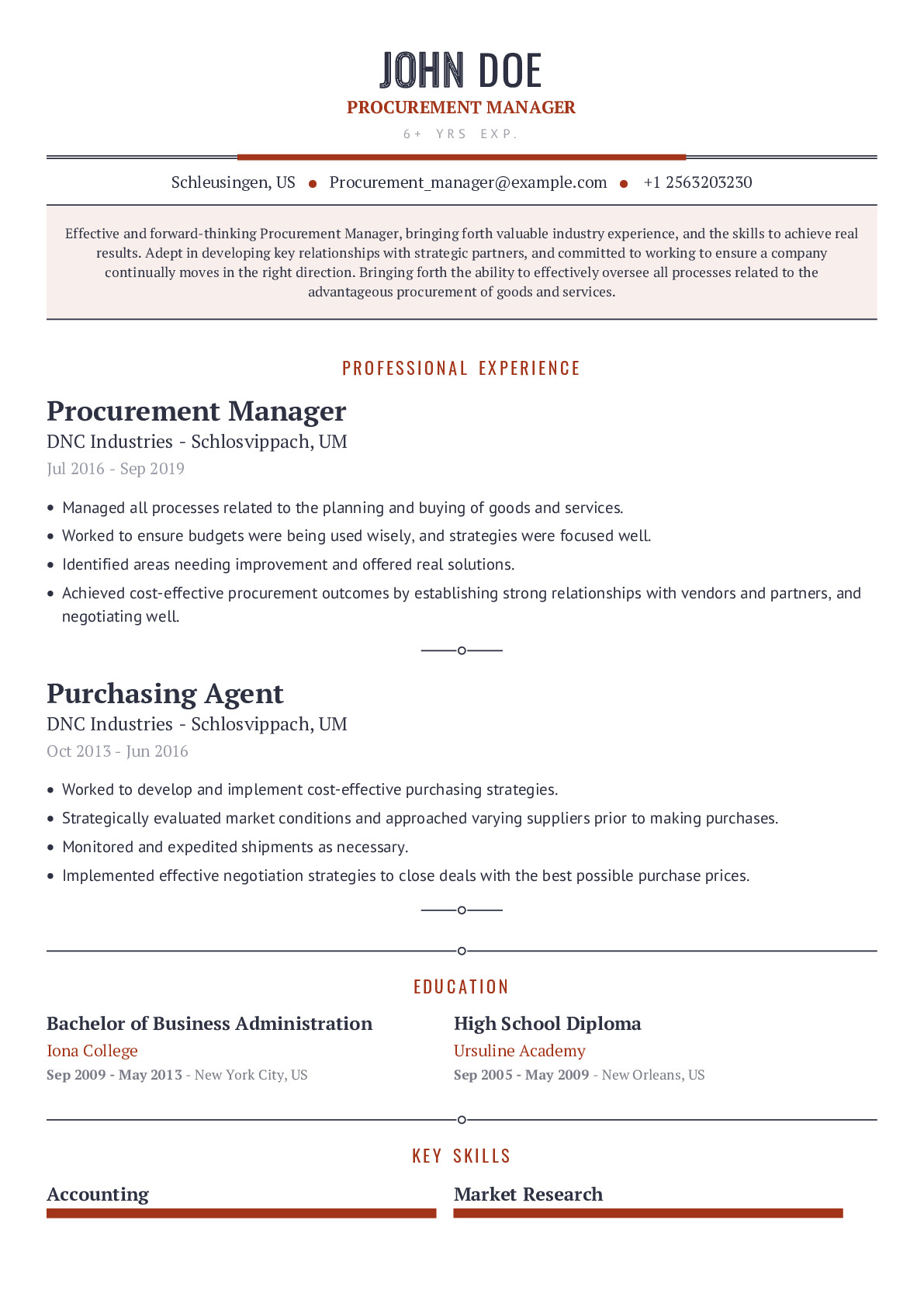 procurement manager job description for resume