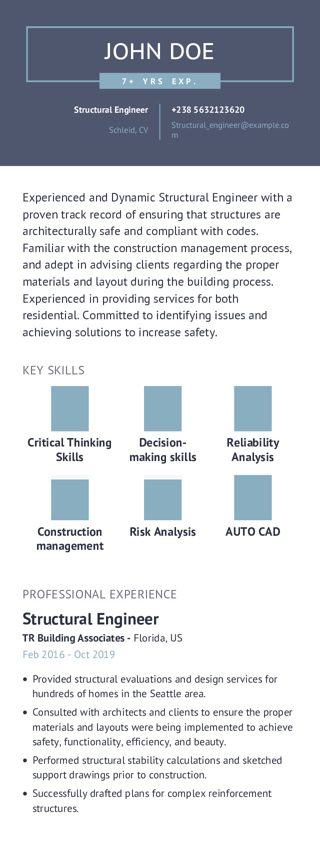 Structural Engineer Mobile Resume Example