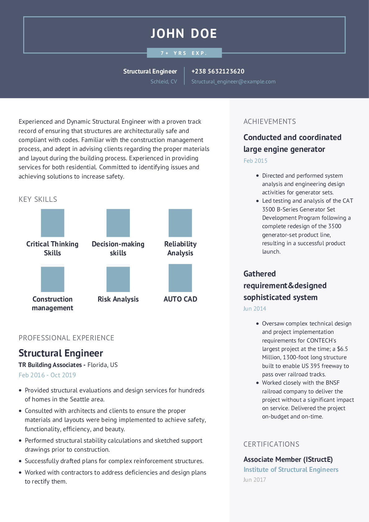 Structural Engineer Resume Example